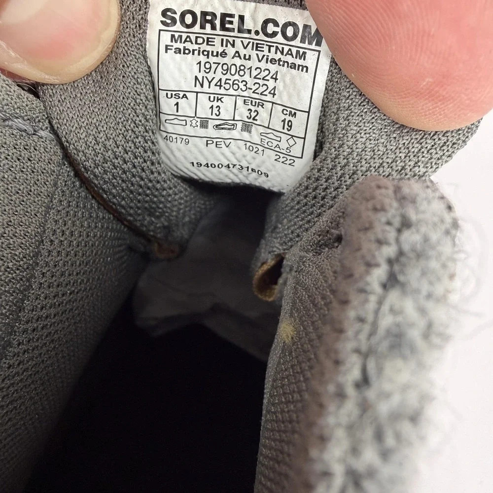 Sorel Snow Boots Kids Size 1 Gray Brown Waterproof Winter Ankle NY4563-224